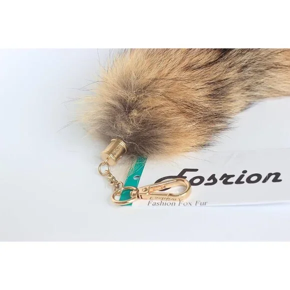 🆕Women Brown Fluffy Real Fox Tail Fur Keychain Pendant Cosplay Stylish Handbag - Picture 3 of 9